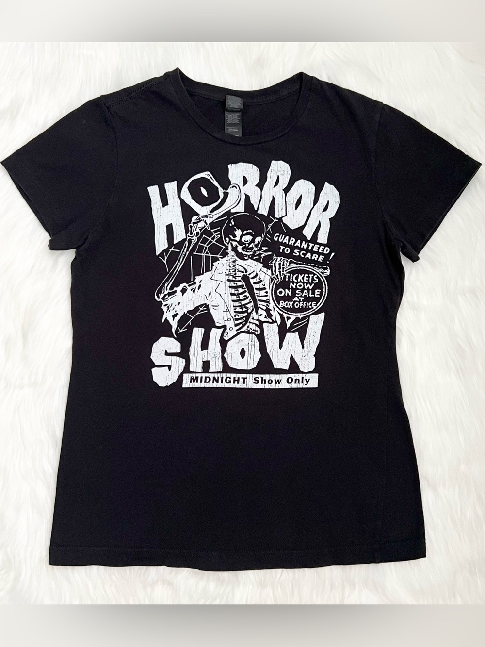 Horror Show Halloween Black & White Graphic Short Sleeve Top